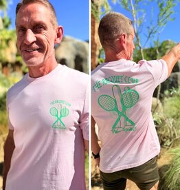 Peepa's Racquet Club Pastel Green Logo On Pink Graphic Tee