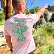 Peepa's Racquet Club Pastel Green Logo On Pink Graphic Tee