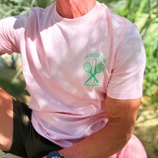 Peepa's Racquet Club Pastel Green Logo On Pink Graphic Tee