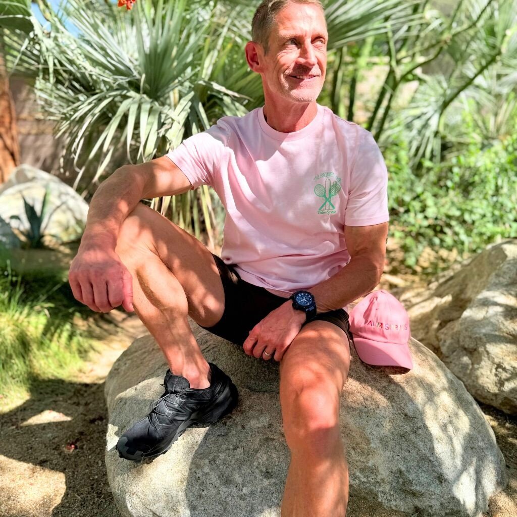 Peepa's Racquet Club Pastel Green Logo On Pink Graphic Tee