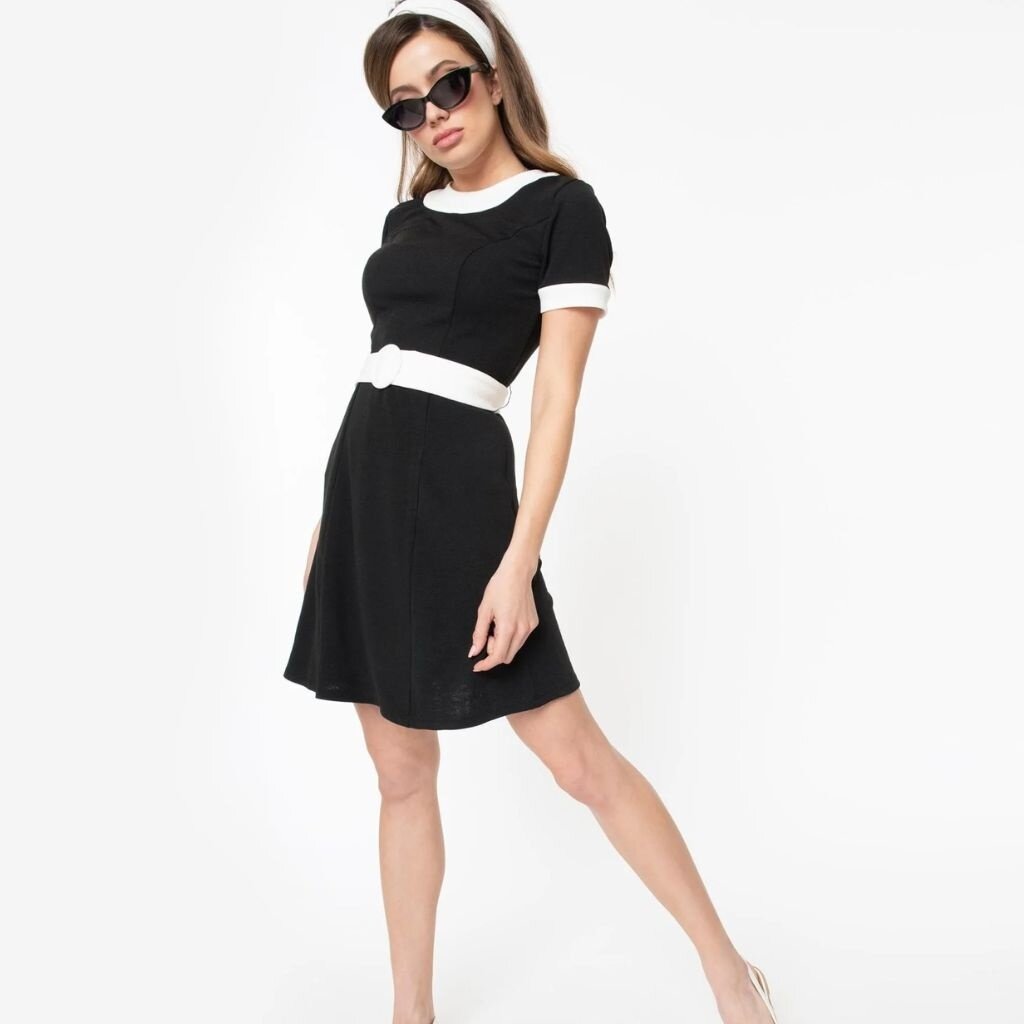 Unique Vintage & Smak Parlour Black & White Belted Show Stealer Dress