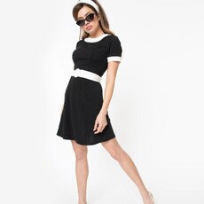 Unique Vintage & Smak Parlour Black & White Belted Show Stealer Dress