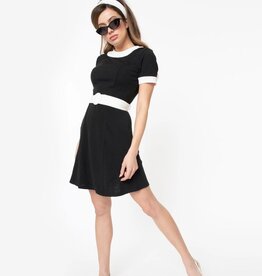 Unique Vintage & Smak Parlour Black & White Belted Show Stealer Dress