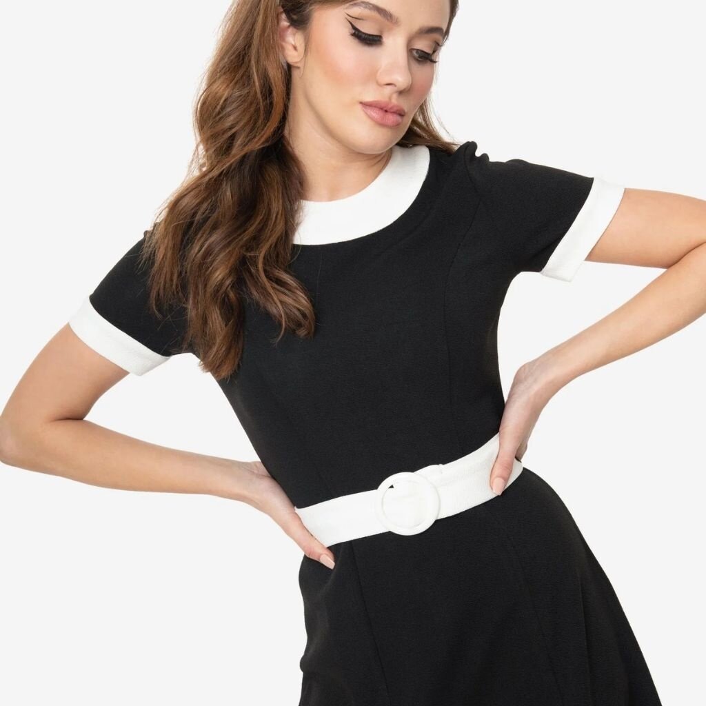 Unique Vintage & Smak Parlour Black & White Belted Show Stealer Dress