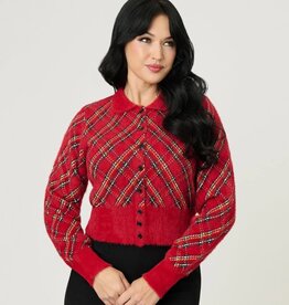 Unique Vintage & Smak Parlour Red Plaid Long Sleeve Cardigan