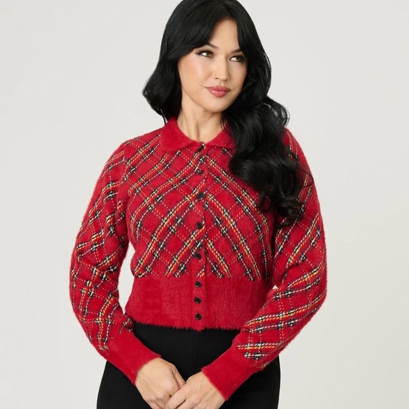 Unique Vintage & Smak Parlour Red Plaid Long Sleeve Cardigan