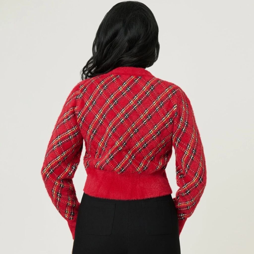 Unique Vintage & Smak Parlour  Red Plaid Long Sleeve Cardigan