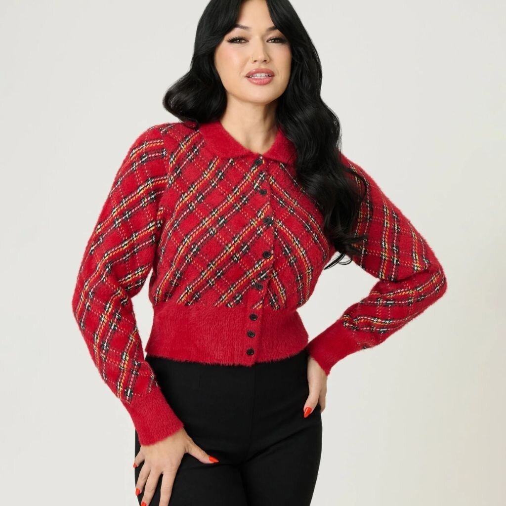 Unique Vintage & Smak Parlour  Red Plaid Long Sleeve Cardigan