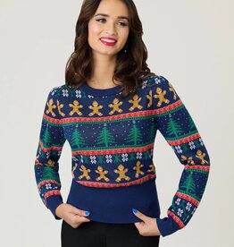 Unique Vintage & Smak Parlour Navy & Gingerbread Men Fair Isle Sweater