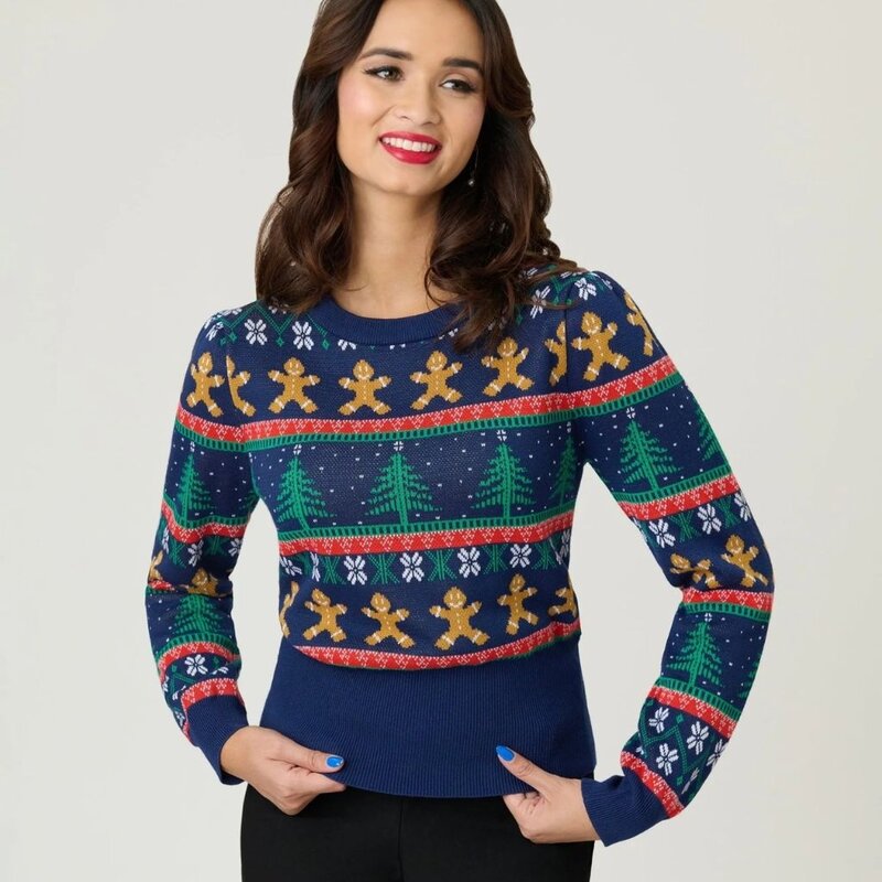 Unique Vintage & Smak Parlour Navy & Gingerbread Men Fair Isle Sweater