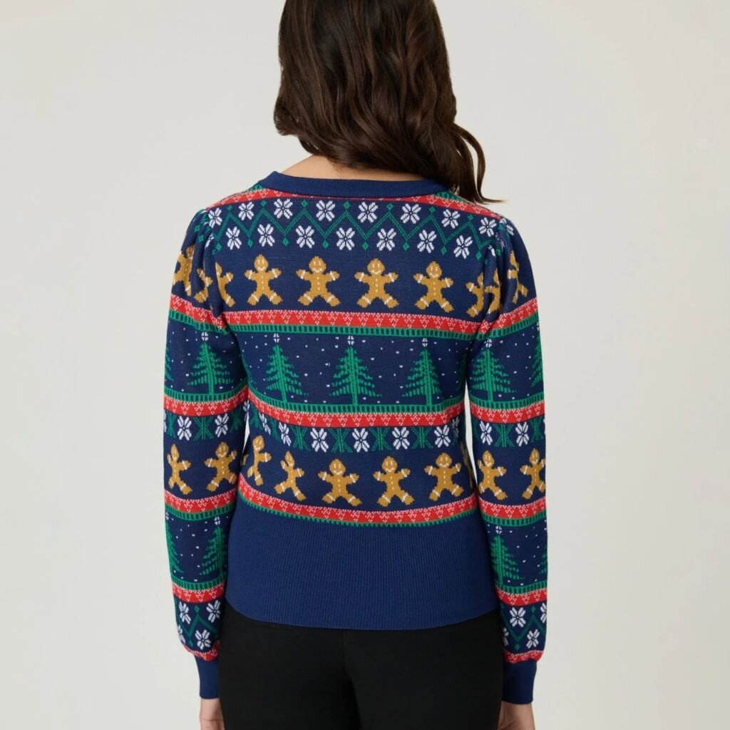Unique Vintage & Smak Parlour Navy & Gingerbread Men Fair Isle Sweater