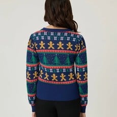 Unique Vintage & Smak Parlour Navy & Gingerbread Men Fair Isle Sweater