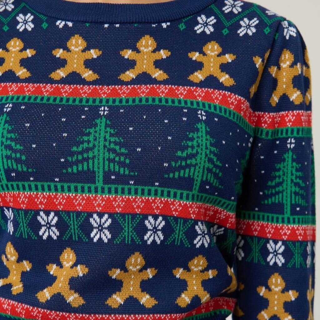Unique Vintage & Smak Parlour Navy & Gingerbread Men Fair Isle Sweater