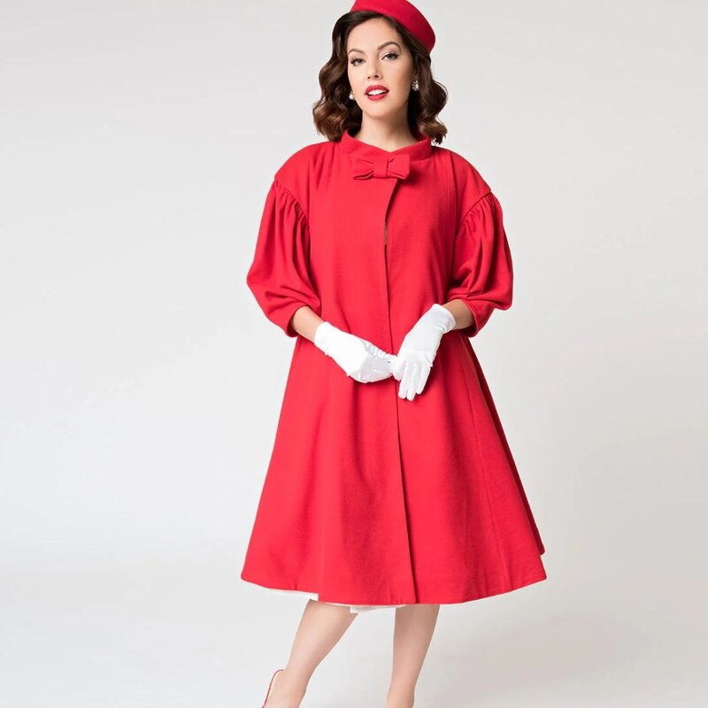 Unique Vintage & Smak Parlour Barbie™ x Unique Vintage 1960s Style Red Flare Swing Coat