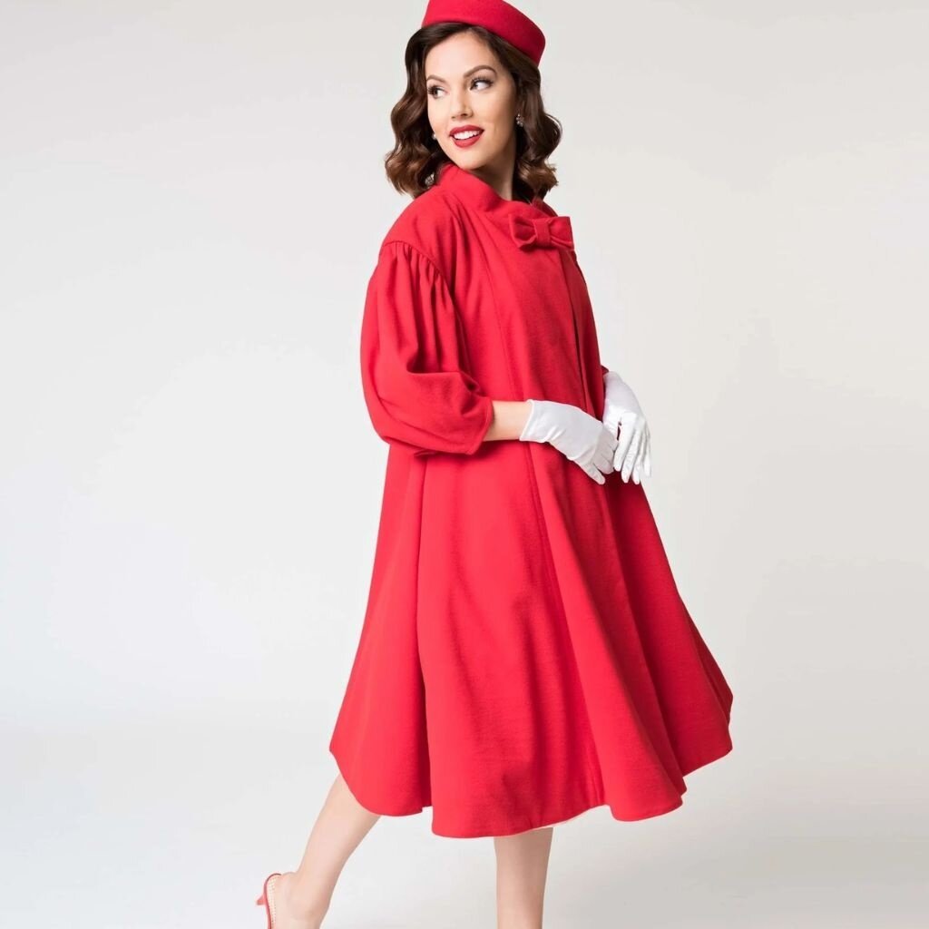 Unique Vintage & Smak Parlour Barbie™ x Unique Vintage 1960s Style Red Flare Swing Coat