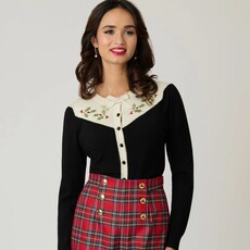 Unique Vintage & Smak Parlour Black & Ivory Holly Embroidered Cardigan