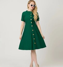 Unique Vintage & Smak Parlour Green Button Swing Dress