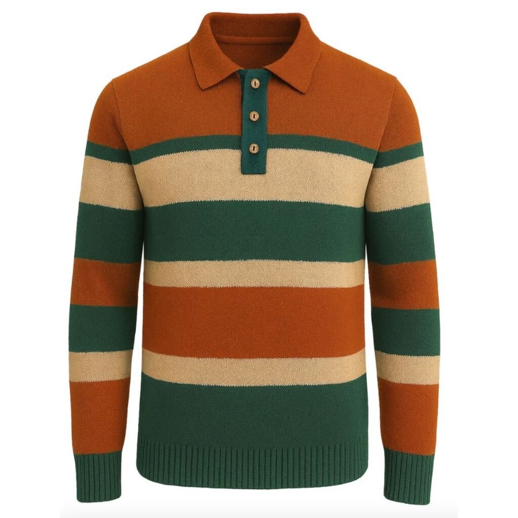 OxKnit FL25 Mens Striped Jacquard Knit Polo
