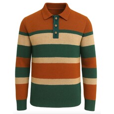 OxKnit FL25 Mens Striped Jacquard Knit Polo
