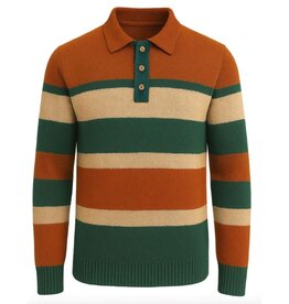 OxKnit FL25 Mens Striped Jacquard Knit Polo
