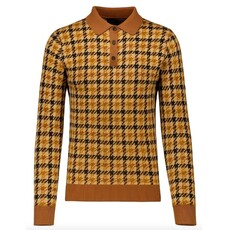 OxKnit FL25 Mens Checkered Jacquard Vintage Polo