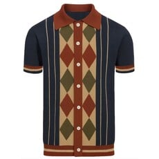 OxKnit FL25 Mens Vintage Striped Diamond Check Cardigan