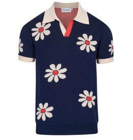 OxKnit FL25 Mens Retro 1970s Daisy Knit Polo