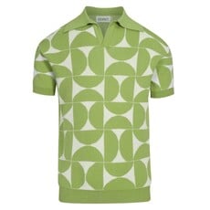 OxKnit FL25 Mens Retro Knit Polo Geometric Button