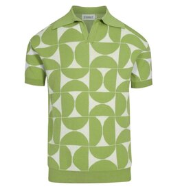 OxKnit FL25 Mens Retro Knit Polo Geometric Button