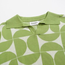 OxKnit FL25 Mens Retro Knit Polo Geometric Button