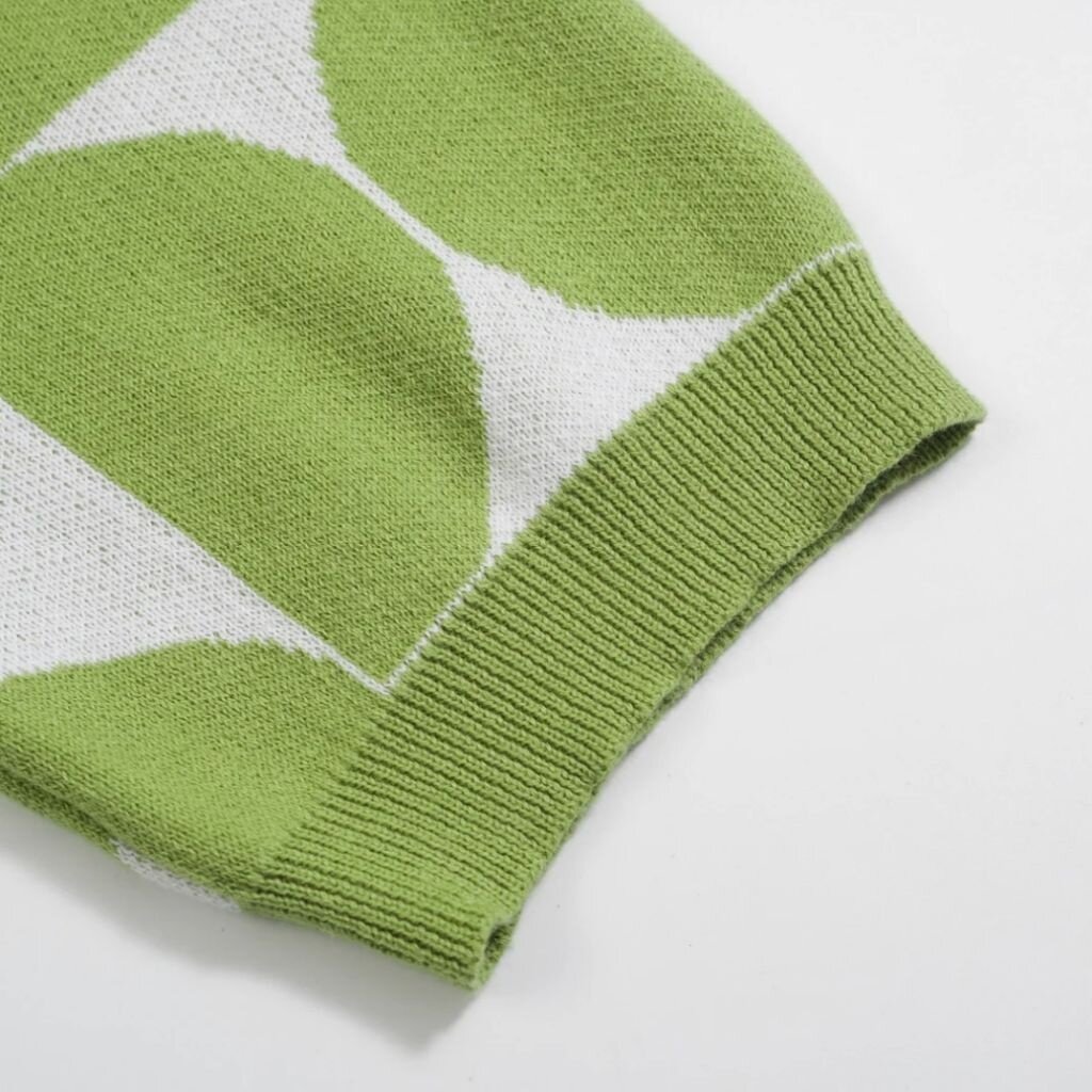 OxKnit FL25 Mens Retro Knit Polo Geometric Button
