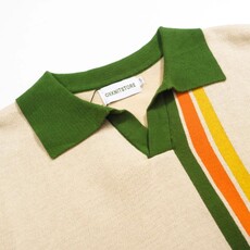 OxKnit FL25 Mens Retro Knit Polo 1970s Geometric Graphic