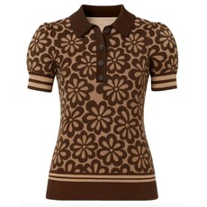 OxKnit FL25 Womens Vintage Jacquard Bubble Sleeve Polo