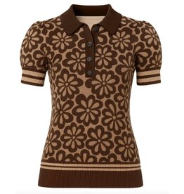 OxKnit FL25 Womens Vintage Jacquard Bubble Sleeve Polo