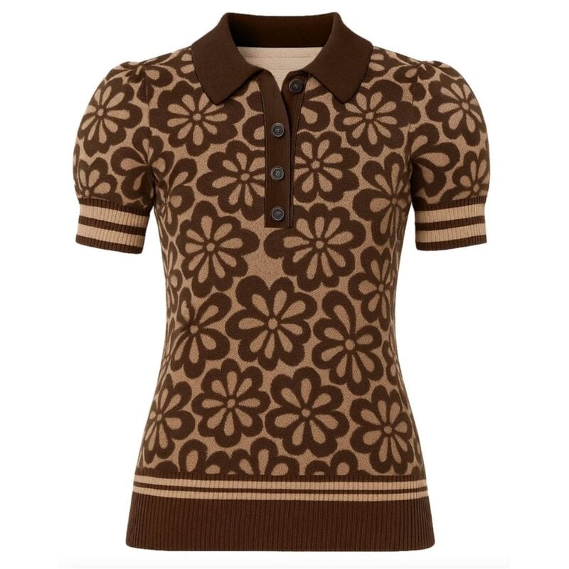 OxKnit FL25 Womens Vintage Jacquard Bubble Sleeve Polo