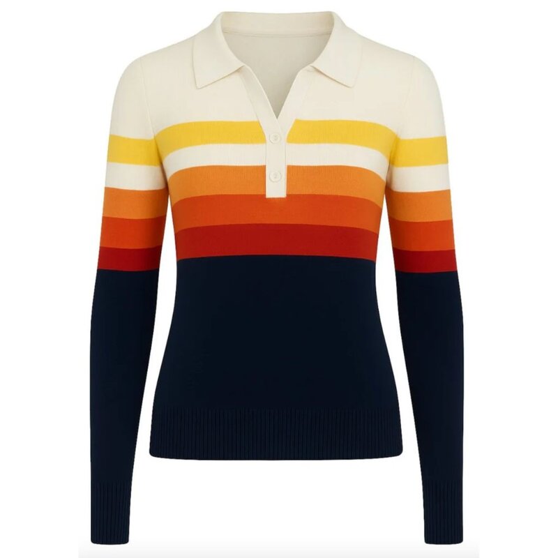 OxKnit FL25 Womens Striped V-neck Knit