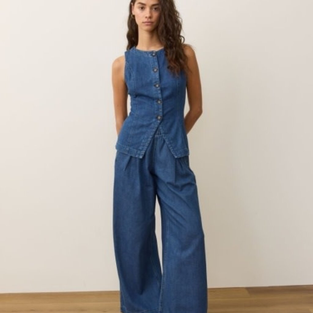 Marine Layer Allison Pleated Wide Leg Denim Trouser