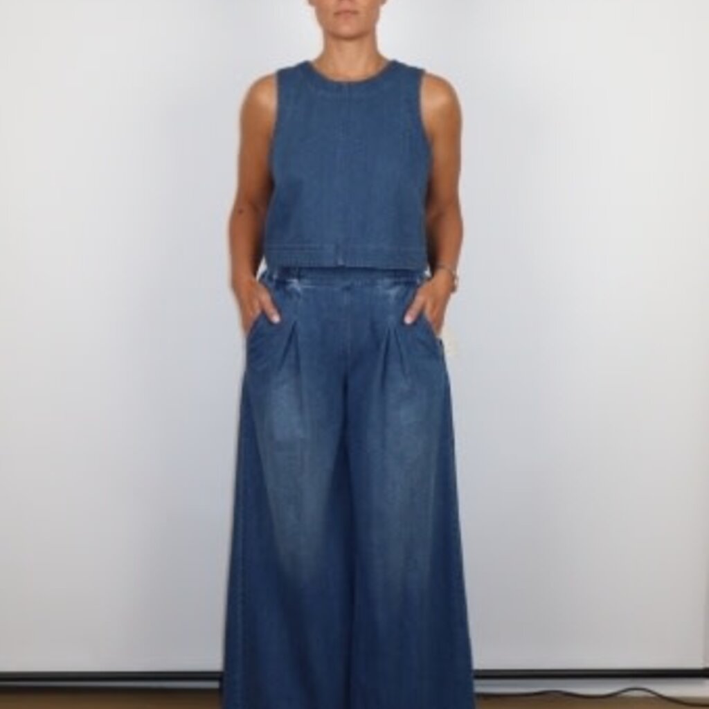 Marine Layer Allison Pleated Wide Leg Denim Trouser