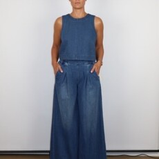 Marine Layer Allison Pleated Wide Leg Denim Trouser