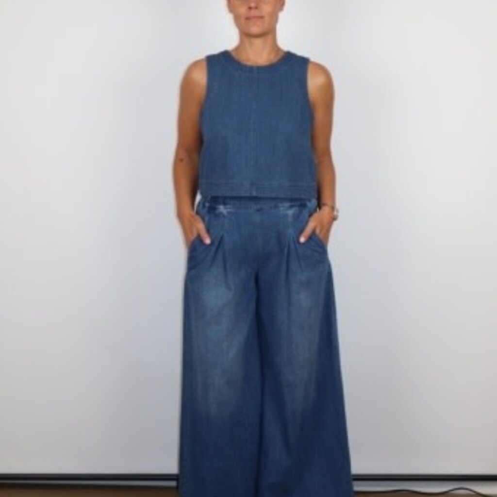 Marine Layer Allison Pleated Wide Leg Denim Trouser