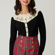 Unique Vintage & Smak Parlour Black & Ivory Holly Embroidered Cardigan