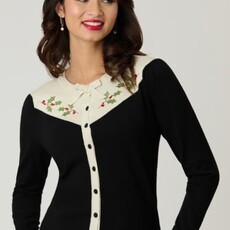 Unique Vintage & Smak Parlour Black & Ivory Holly Embroidered Cardigan