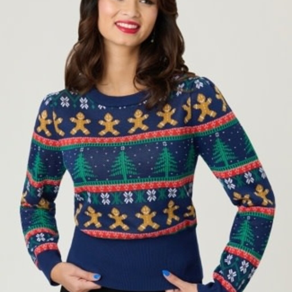 Unique Vintage & Smak Parlour Navy & Gingerbread Men Fair Isle Sweater