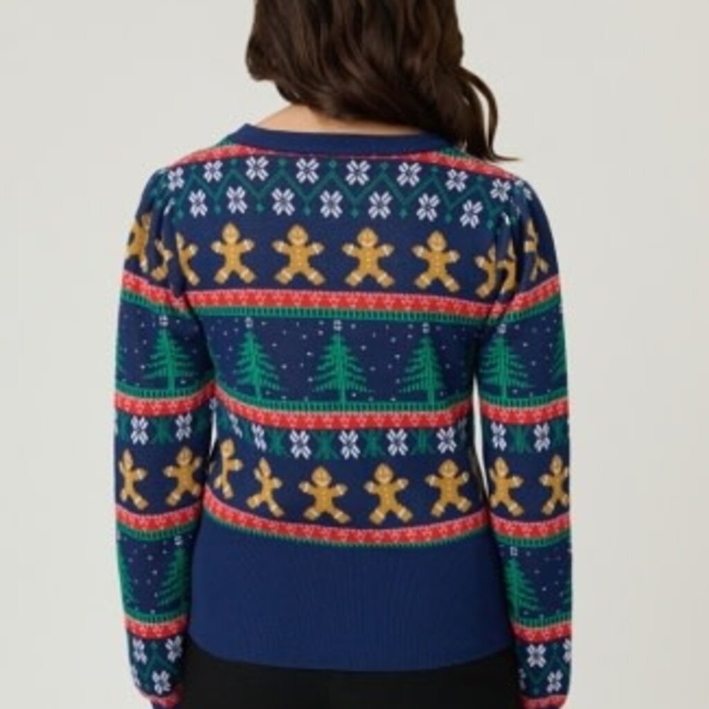 Unique Vintage & Smak Parlour Navy & Gingerbread Men Fair Isle Sweater