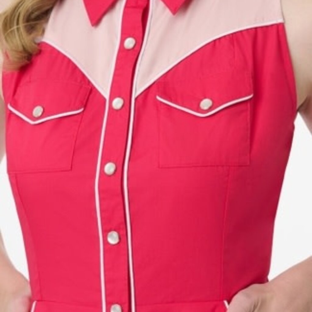 Unique Vintage & Smak Parlour 1950s Pink Western Cotton Flare Dress