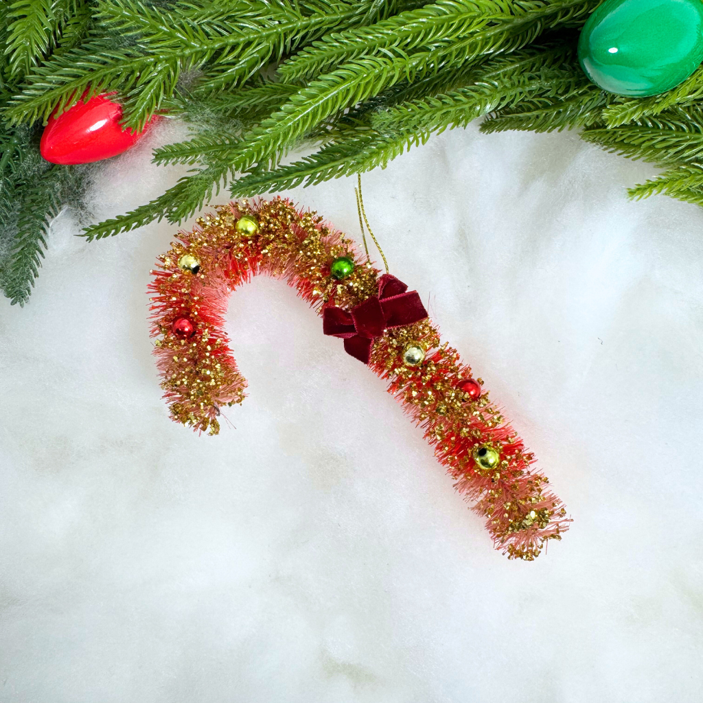 Cody Foster Vintage Brush Candy Cane Ornament