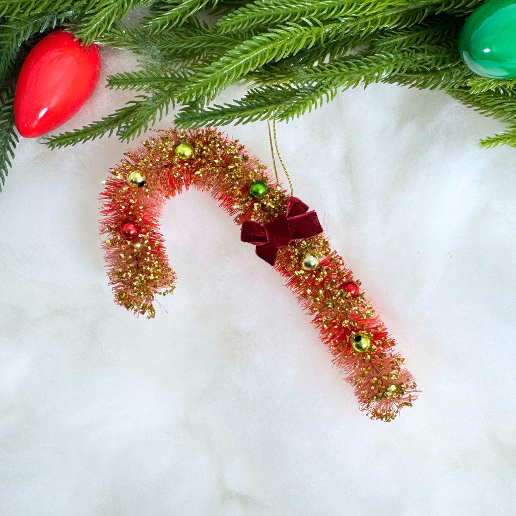 Cody Foster Vintage Brush Candy Cane Ornament