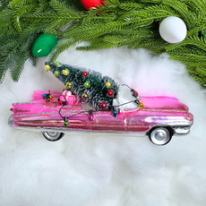 180 Degrees Pink Cadillac w/Tree Ornament 8.25"