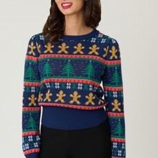 Unique Vintage & Smak Parlour Navy & Gingerbread Men Fair Isle Sweater