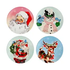 Mr. Christmas 8 in. Set of 4 Nostalgic Ceramic Character Plates - Pastel